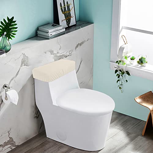 Toilet Tank Lid Cover, Bathroom Stretch Washable Spandex Toilet Tank Protector Cover with Elastic Bottom, Beige - color: Beige