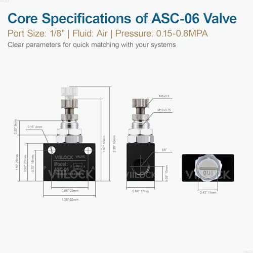 Pneumatic Air Flow Control Valve, PT1/8 Speed Regulating One-Way Throttle Valve ASC-06 - size: PT1/8
