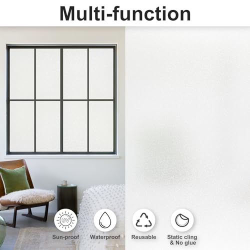 MAGIDEKOR Window Privacy Film with Installation Tools,Frosted Glass Window Film,Heat Blocking Static Clings Reusable Frosting Window Film for Bathroom Home Office,17.5 Inch X 6.5 Feet - color: Frosted, size: 17.5 Inch X 6.5 Feet