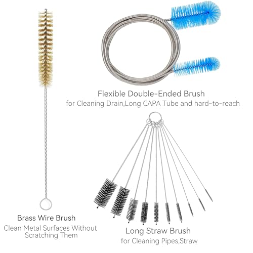 12 Pcs Tube Pipe Cleaners Brush Set | Flexible Drain Brush,Long Straw Brush | 61-inch Flexible Double-Ended Hose Brush,8-inch Different Diameters Brush,12-inch Brass Wire Brush,for Kitchen Sink Plumbing