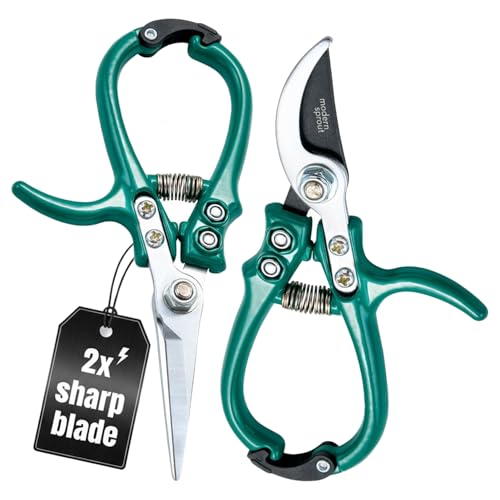 Modern Sprout Hand Pruners & Shears Set w/blister - Lightweight Gardening Tools - Easy Lock - Sharp Carbon Steel Blades - Rust Resistant Scissors for Herbs & Flowers - Gift for Father's Day - Ocean - color: Ocean