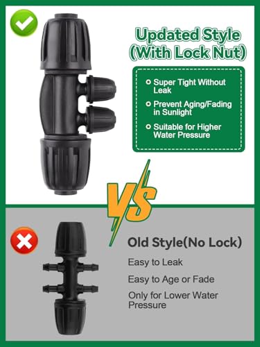 Kalolary 20PCS Locked Barbed Tee Connectors, 1/2" to 1/4" Drip Irrigation Fittings Kit 12/16mm to 4/7mm Tube Lock Female Connector 4-Way Barbed Lock Irrigation Parts for Watering System (Black) - color: Black 1/2" to 1/4" 4-Way