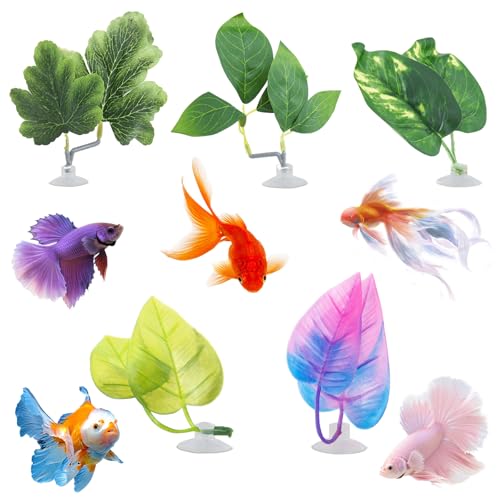 5 PCS Betta Fish Leaf Pad, Betta Bed Leaf Hammock, Realistic Fish Tank Decorations with Suction Cup for Sleeping Resting Hiding Playing Breeding, Colorful Design Natural Habitat