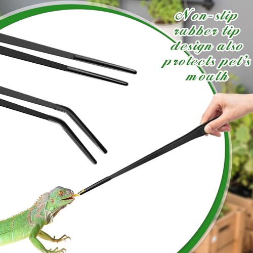Lasnten 2 Pcs Extra Long Stainless Steel Reptile Feeding Tongs with Rubber Tip 18.5 Inch, 18.9 Inch Bearded Dragon Aquarium Straight and Curved Long Tweezer Terrarium Feeder Tool for Tank(Black) - color: Black, size: 18.5 Inch, 18.9 Inch