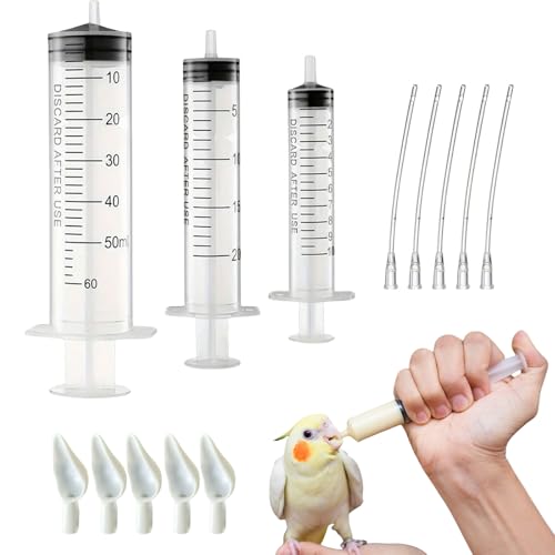 Baby Bird Feeding Syringe Set, Pet Parrot Milk Feeding Syringe with Tubes, Parrot Feeding Tubes Measuring Tools for Feeding Pets Scientific Industrial Labs… (10ml+20ml+60ml) - color: 10ml+20ml+60ml