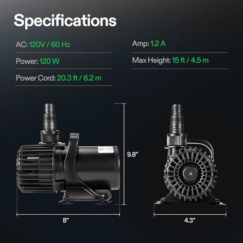 VIVOSUN 2700 GPH Submersible Water Pump, 120W Pond Pump, Ultra Quiet Aquarium Pump with 15FT. Lift Height for Pond Waterfall, Fish Tank, Statuary, or Hydroponics - size: 120W without Barrier Bag