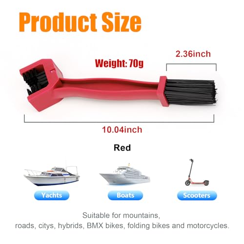 Ziciner Motorcycle Chain Brush, Bike Chain Cleaning Brush with Double-Ended Brushes, Durable Motor and Bicycle Chain Gears Maintenance Cleaning tool, Motorcycle Accessories (Red) - color: Red