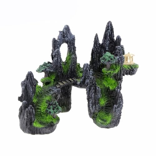 Large Mountain View Aquarium Ornament Tree House Cave Bridge Decoration for Fishes Stone Rock Accessories