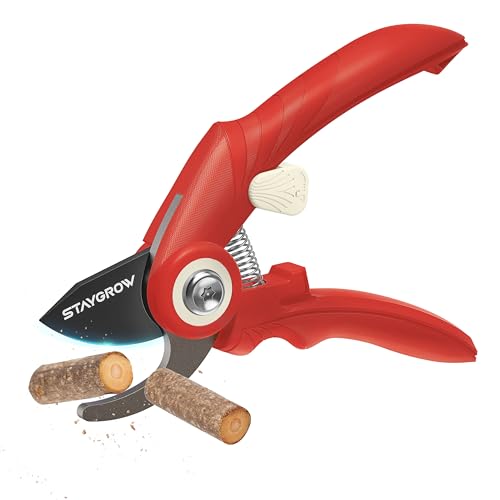 Pruning Shears - 6.9" Professional Garden Shears with SK5 Stainless Steel Sharp Blades, Garden Clippers with Comfortable Grip Hands and Safety Lock, Gardening Tools for Men Women - Red - style: 6.9" Bypass Red