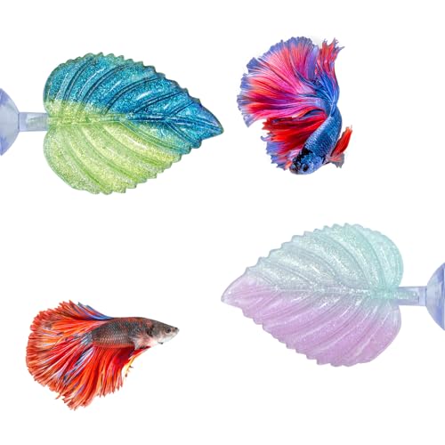 Betta Fish Tank Accessories, 2 Pack Plastic Gradient Leaf Decoration Resting Hammock with Suction Cups, Aquarium Decoration, Beta Fish Tank Decor