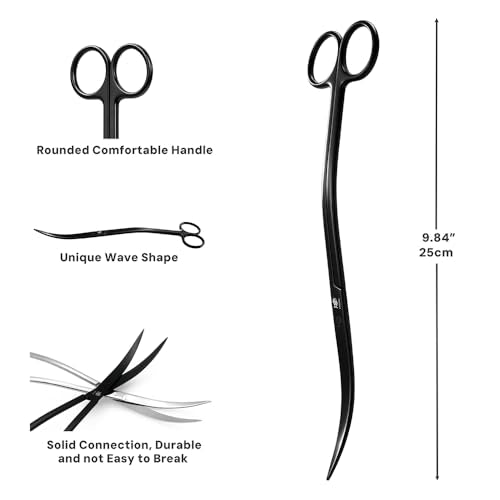 LINLAN 9.8-inch Wave Curve Aquascaping Scissors, Full Chamfer Smooth Design, Carbonized Anti-Rust, Professional Dutch Style Aquascape Shears, for Layered Shaping & Trimming Plants at Any Angle - size: Matte Black