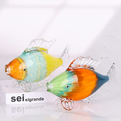 LCCCK Large Glass Fish Statue, Hand Blown Glass Sea Life Figurines, Coastal Decor for Home,Tropical Fish Ornaments Collectible Figurines, Coffee Table, Shelf, Office, Bathroom Decoration Nautical Art - color: E/2