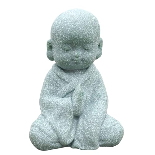 livelyfish Japanese Buddha Bosatsu Feng Shui Praying Monk Statue Sandstone Happy/Smiling Miniature Figurine Ornament for Fish Tank Aquarium Home Garden Decoration (F) - size: F