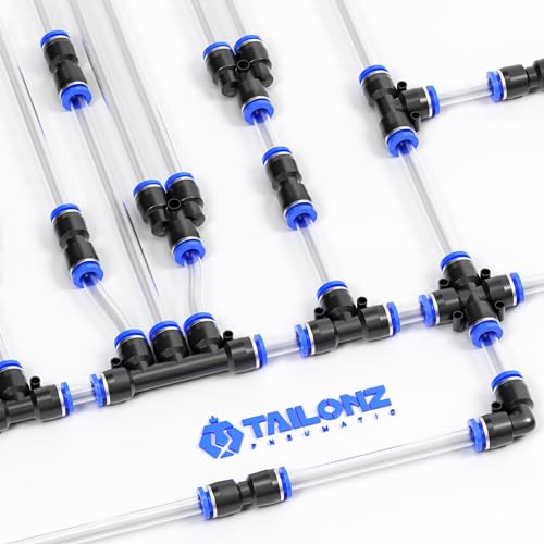 TAILONZ PNEUMATIC 1/4 Inch od Push to Connect Fittings Pneumatic Fittings Kit 10 Spliters+10 Elbows+10 tee+10 Straight+10 PPF+10 PP (60 pcs)