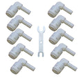 10-Pack 1/4 inch Water Pipe Stem Elbow Connector - 90 Degree Push to Connect Quick Fittings for Reverse Osmosis System, RO Water Filter, Plumbing, and Drip Irrigation (Plastic, 1/4" OD Tubing)