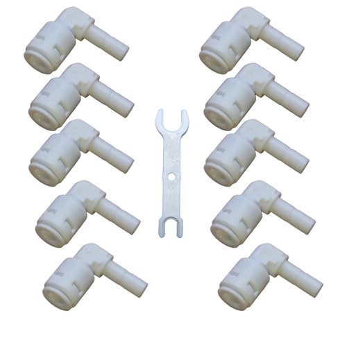 10-Pack 1/4 inch Water Pipe Stem Elbow Connector - 90 Degree Push to Connect Quick Fittings for Reverse Osmosis System, RO Water Filter, Plumbing, and Drip Irrigation (Plastic, 1/4" OD Tubing)