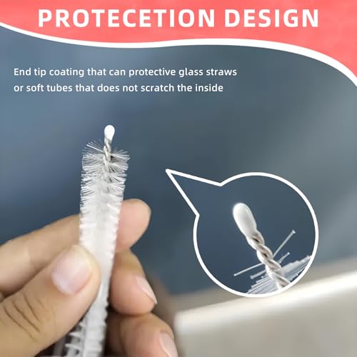 Cleaning Brushes for Reusable Drinking Straws, Set of 5, Long Wire Handle, Bottle and Straw Cleaner for Stanley Mug, Sippy Cup, Water Bottle and Tubes, Reusable and Flexible - color: white0001