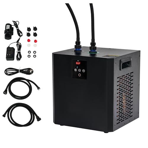 Albott 79 Gal Aquarium Water Chiller, 1/3 HP Fish Tank Chiller with Water Pump & 2 Pipes, Quiet Compressor Aquarium Cooler for Axolotl, Coral, Shrimp Tanks & Hydroponics, 110V Black - size: 1/3 HP