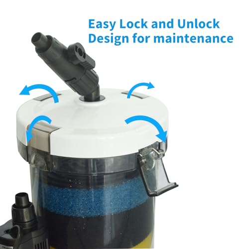 105GPH Canister Filter, External Aquarium Filter Ultra-Quiet Water Circulation Cleaning Machine with Water Pump, 4 Layer Filtration for Fish Tanks and Aquariums Up to 75 Gallons