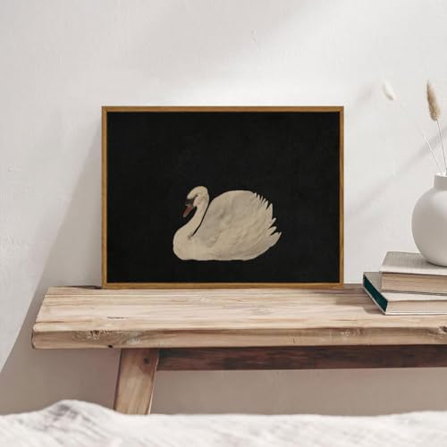 OIQArtOIQ Vintage Framed Wall Art Moody Grace Swan Canvas Art Prints Rustic Farmhouse Pictures Wall Decor Modern Cottagecore Paintings Artwork For Bedroom Kitchen Bathroom Office Living Room - color: Elegant Swan, size: 12x16 in