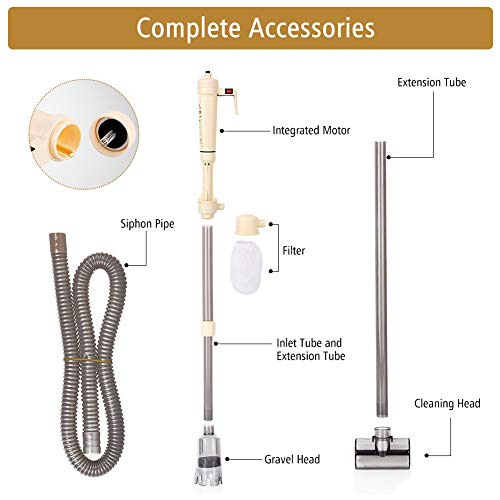 Ejoyous Aquarium Gravel Cleaner, Electric Automatic Fish Gravel Vacuum Cleaning Battery Operated Siphon Pump Water Changer for Fish