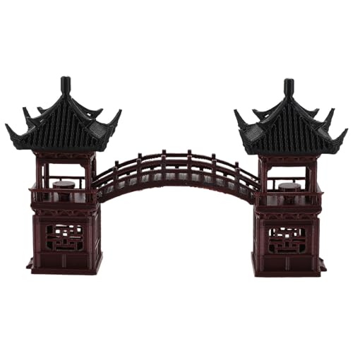 Ipetboom Fairy Garden Pavilion Figurine: Mini Pagoda with Bridge Statue Miniature Zen Garden Accessories for Micro Landscape Aquarium Dollhouse Decor
