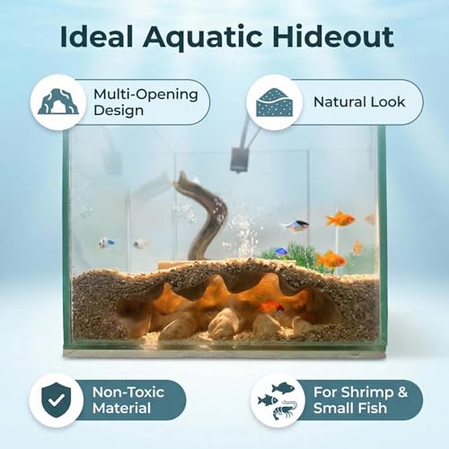 LIYAOLI Aquarium Cave Tunnel Hideout Decor- 3D Printed Fish Tank Accessories Decorations, Shrimp, Corydoras - Substrate-Friendly Sinking Base with Viewing Ports (Sandy Earth Wave - 3 Holes, S)