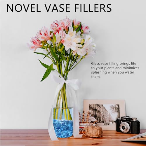 5 lb Light Blue Glass Beads for Vases, 500 Pcs Glass Pebbles, Flat Marbles Stones for Vase, Aquarium, Candle, Crafts, Centerpieces and Wedding Decoration - color: Light Blue, size: 5LB