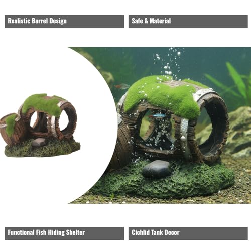Aquarium Decor Resin Wine Barrel Cave for Fish and Shrimp - Realistic Simulation Barrel Tank Hiding Place for Cichlids, Shrimp, Small Fish - color: Style D, size: 10.5x11x10 cm