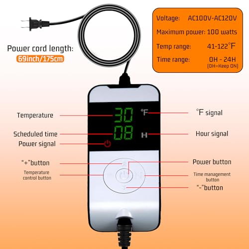 Propane Tank Heater Blanket with Thermostat & Timer, Adjustable 41-122°F Propane Tank Warmer Blanket for 5-40LB Gas LP Cylinders, Waterproof Propane Tank Heating Blanket for Outdoor Camping & Grilling