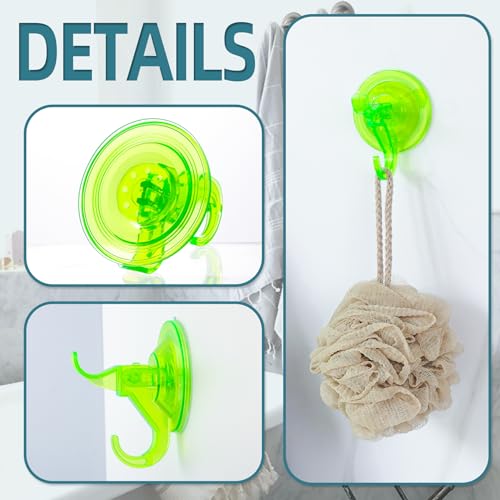 Antimbee 3 Pack Suction Cup Hooks, Clear Suction Cup Hanger, Removable Small Suction Cups for Shower, Bathroom, Glass, Door, Windows, Kitchen-Up to 11 lbs on Smooth Surface (Transparent Green) - color: Transparent Green