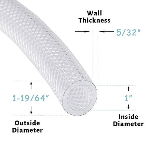 DAVCO 1" ID × 25 ft Heavy Duty Braided Clear Plastic Vinyl Tubing, Flexible High Pressure Reinforced PVC Vinyl Tube Hose, Non-toxic, BPA Free - size: 1"ID, style: 25 Feet