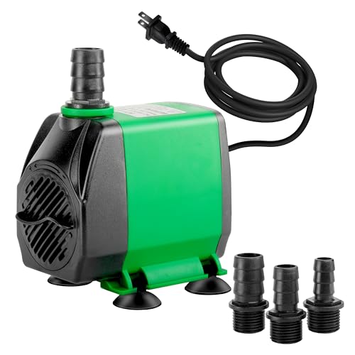 Simple Deluxe 10ft High Lift 800GPH 24W Submersible Pump (3000L/H) with 3 Size Nozzles for Fish Tank, Pond, Aquarium, Statuary, Hydroponics, Fountain, Green - size: 800GPH-Standard