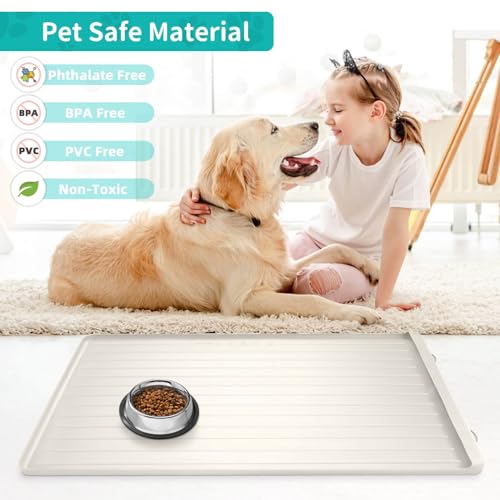 Dog Mat for Food and Water - 39.4" x 27" Large Pet Feeding Mats with Residue Collection Pocket - Waterproof Dog Cat Bowl Mat with High Edges to Prevent Water and Food Spills (Cream) - color: Cream