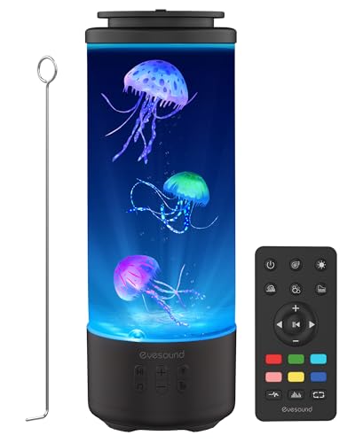 Jellyfish Lamp Bluetooth Speaker with White Noise – 7 Color Changing Jelly Fish Tank Aquarium Light, 4 Lighting Modes for Relax & Sleep, Home Office Bedroom Decor, Gift for Kids Teens Adults