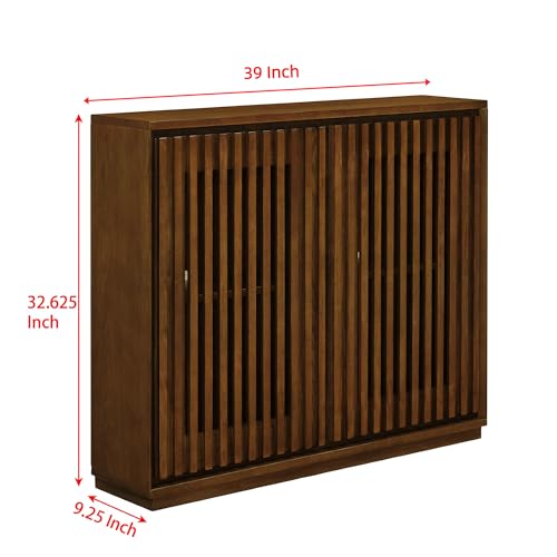 LKTART Narrow Buffet Cabinet Sideboard with Storage, Mid Century Modern Accent Credenza Cabinet with Doors & Shelves, Wood Coffee Bar TV Media Console Table for Kitchen,Entryway,3 Pieces - color: B- Walnut, size: 3 Pieces