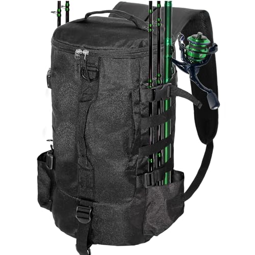 Lightweight Fishing Tackle Backpack Professional Water-Resistant All-in-One Rod Holder & Gear Storage - color: B-black