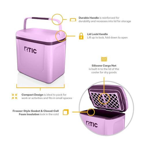 RTIC 8 QT Road Trip Personal Cooler, Small, Compact, Insulated, Portable Ice Chest Box for Food, Drink, Beverage, Beach, Camping, Picnic, Fishing, Boat, 12-Can Capacity - color: Lavender/Plum
