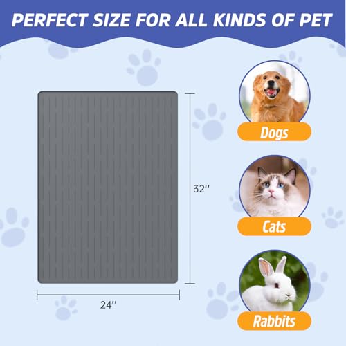 Large Dog Mats for Food and Water, 32"x24" Waterproof Pet Food Mats for Floor Nonslip Silicone Bowl Mats with Raised Edges - color: Gray, size: 32"L x 24"W