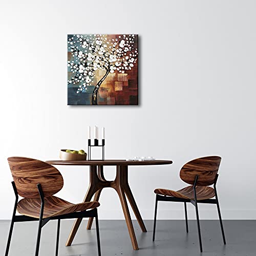 Wieco Art Morning Glory Modern Abstract White Flowers Oil Paintings on Canvas Wall Art 100% Hand Painted Floral Artwork for Living Room Bedroom Home Office Decorations Wall Decor - size: 24"L x 24"W