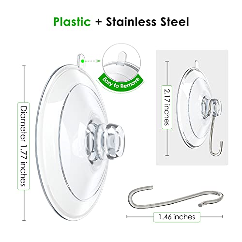 Hangerspace Suction Cup Hooks, 1.77 Inches Clear PVC Suction Cups with Metal Hooks Removable Small Suction Cups for Shower Bathroom Kitchen Wall Window Glass Door 12 Pack - size: Small