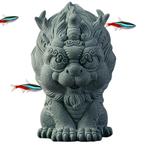 livelyfish Feng Shui Guardian Chi Lin/Kylin/Qi Lin Statue Sandstone Figurine Wealth Good Luck Sculpture Chinese Decor for Fish Tank Aquarium Garden & Patio Micro Yard Bonsai Decoration (S) - size: Small