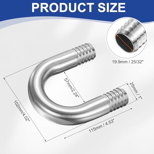 PATIKIL 1" (25mm) x 1" (25mm) Hose Barb Fittings, 1 Pcs 304 Stainless Steel U Shaped Joint Connector Barbed Fitting Metal Splicer - size: 1" (25mm)