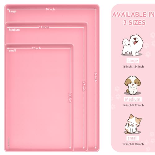 MateeyLife Silicone Cat & Dog Food Mat for Floors Waterproof, Anti-Slip Dog Bowl Mats for Food and Water, Pet Feeding Mats with Lip to Prevent Spills, Pet Placemat for Messy Drinkers to Protect Floors - color: Pink, size: 24''×16''