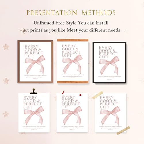 LARTSFRO Coquette Pink Bow Wall Art Decor Posters, Blush Pink Bow Room Bedroom Bathroom Dorm Wall Art Decor Aesthetic for College Teen Girls Gifts, Inspirational Bible Verses Bow Wall Decor, 10x8 Inch Set of 4 Pcs Bow Pictures (UNFRAMED) - color: blush pi