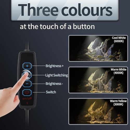 3W LED Aquarium Light with 3 Color Modes – Clip On Fish Tank Lamp for Plants, Terrariums & Coral (Yellow, Warm White, White)