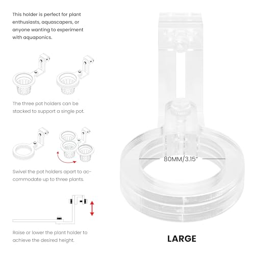 Ultum Nature Systems Hydro Pot Holder – Clear Adjustable Acrylic Aquarium Plant Holder - Sturdy Aquarium Planter and Aquatic Plant Pot for Live Plants, Large - size: Large