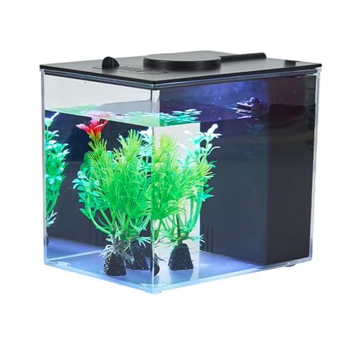 Mini Fish Tank Betta Aquarium Starter Kits Multifunctional Desktop with Switch Button LED Aquarium Kit White, 1 Gallon（Black） - color: Black