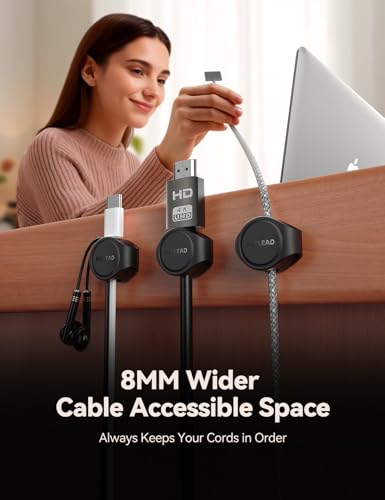 8-Pack Silicone Cord Organizer Magnetic Cable Clips, Adhesive Cable Management Under Desk Wire Hider, FLYLEAD Desktop Cable Organizer for Phone, Office Workspaces Desk Organization Home Accessories - color: Black