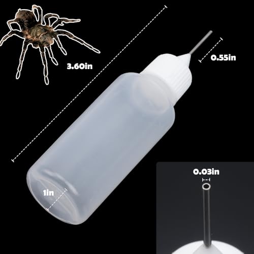 4 Pack 20ml Water Feeder Bottles for Ant Farms & Jumping Spiders – Mini Plastic Dropper with Metal Needle Tip for Insect Enclosures, Tarantula Habitats and Reptile Terrarium